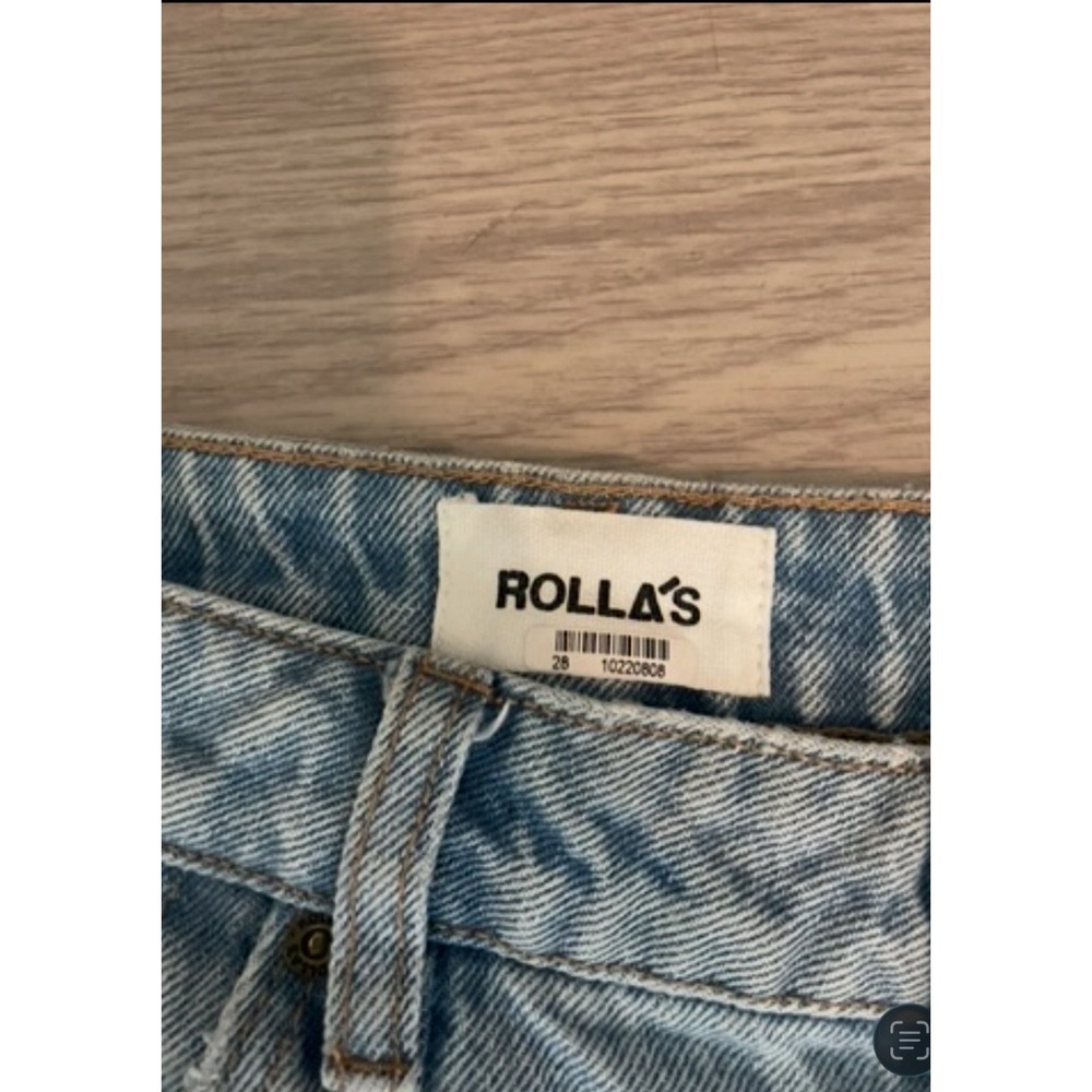 Rollas Original High Rise Straight Jeans Light Wash Distressed Knee Size 28 - Picture 3 of 5